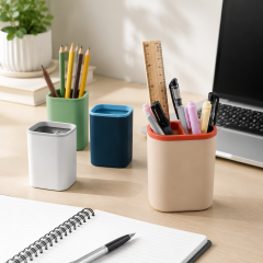 Desktop Plastic Pen Holder Organizer With Storage Compartments