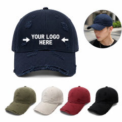 Distressed Vintage Baseball Cap with Embroidered Ripped Design