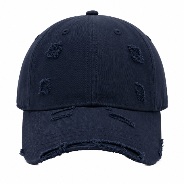Distressed Vintage Baseball Cap with Embroidered Ripped Design