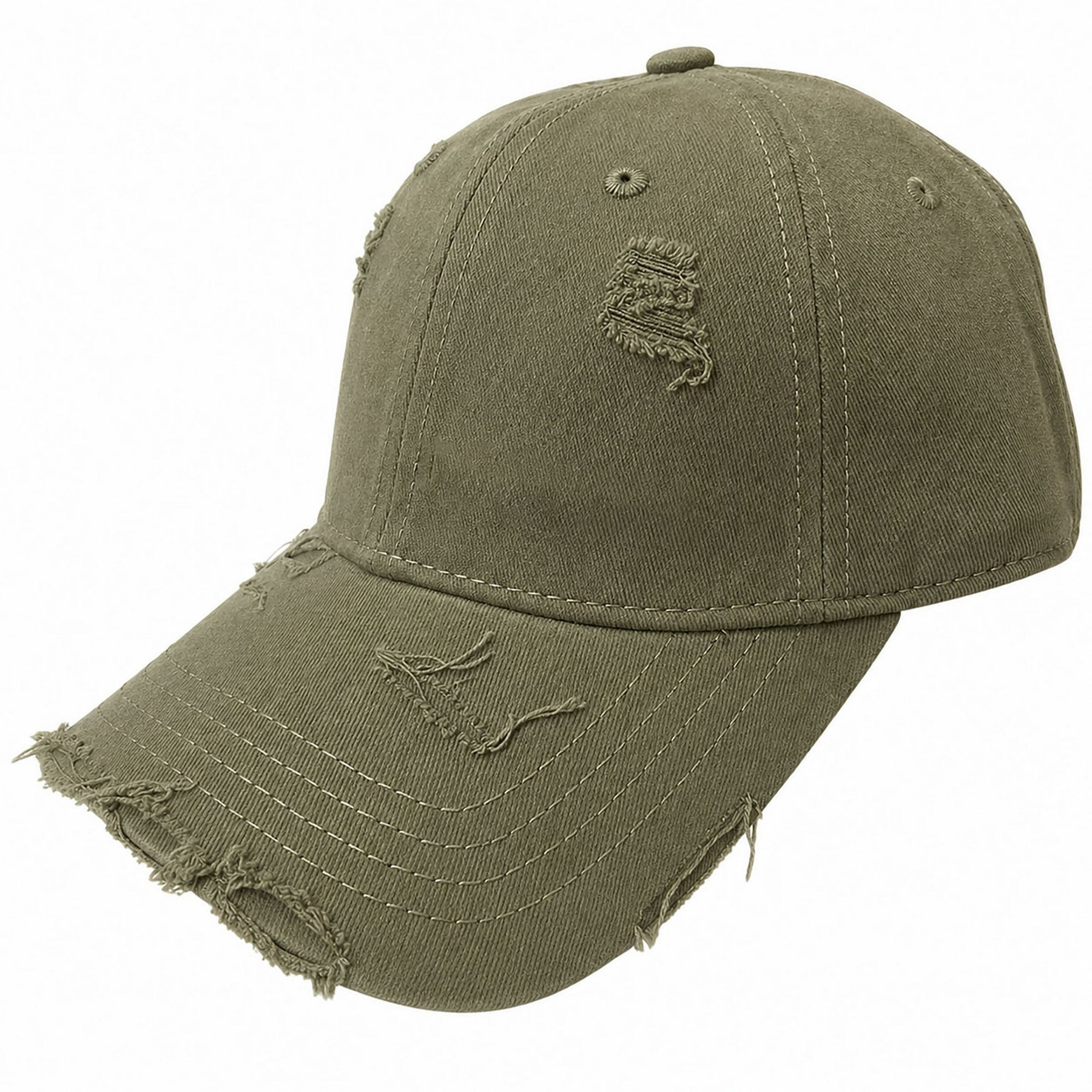 Distressed Vintage Baseball Cap with Embroidered Ripped Design