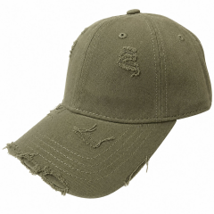 Distressed Vintage Baseball Cap with Embroidered Ripped Design