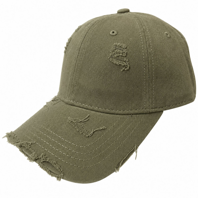 Distressed Vintage Baseball Cap with Embroidered Ripped Design