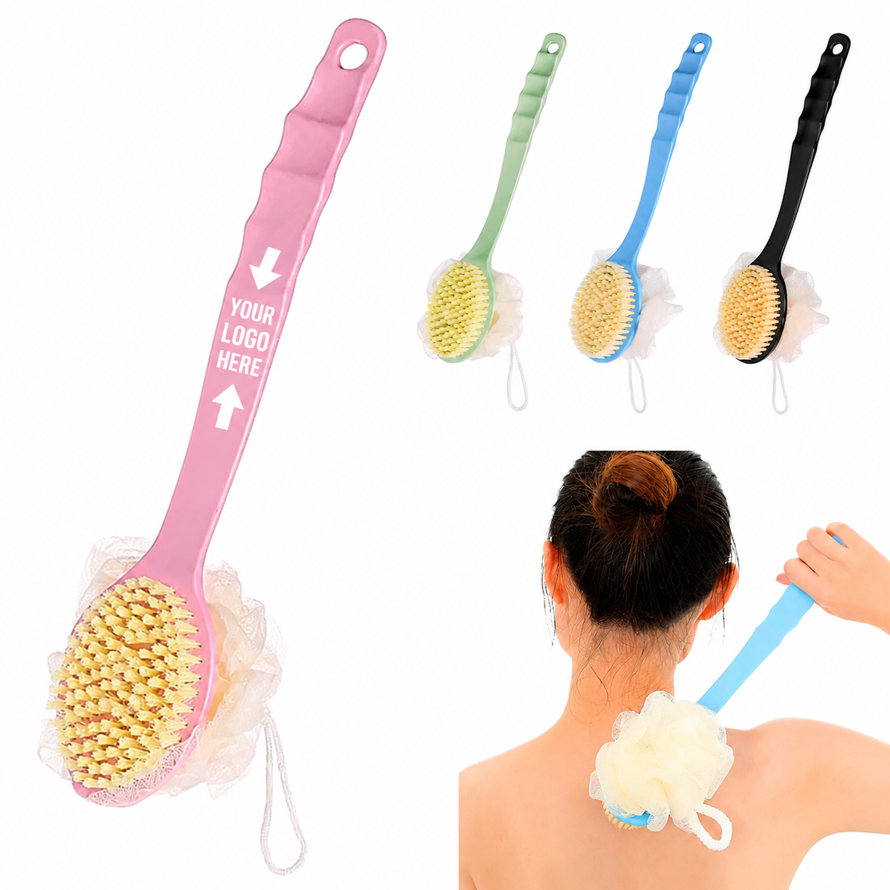 Double-Sided Long Handle Soft Bristle Bath Brush