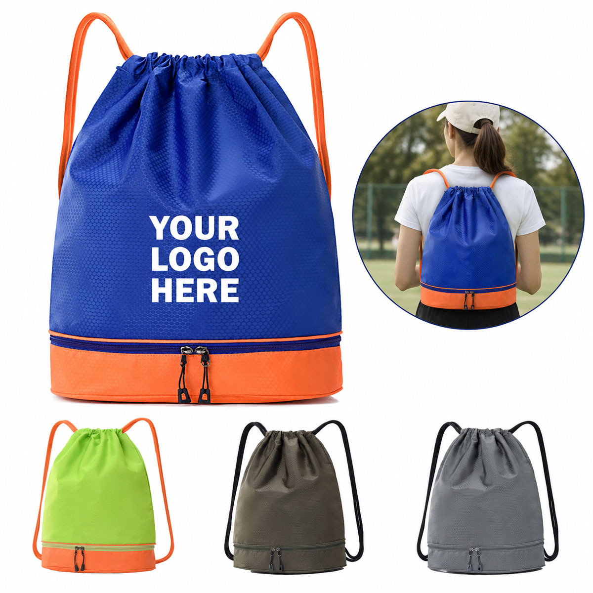 Drawstring Cinch Backpack with Shoe Compartment