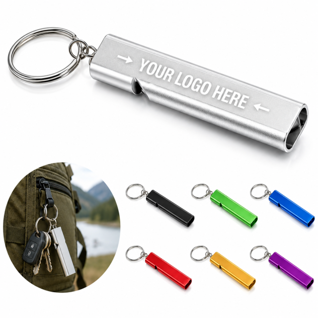 Dual Tube Aluminum Whistle Keychain