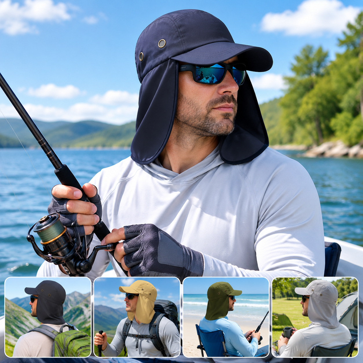 Fishing Cap with Neck Flap and UV Protection
