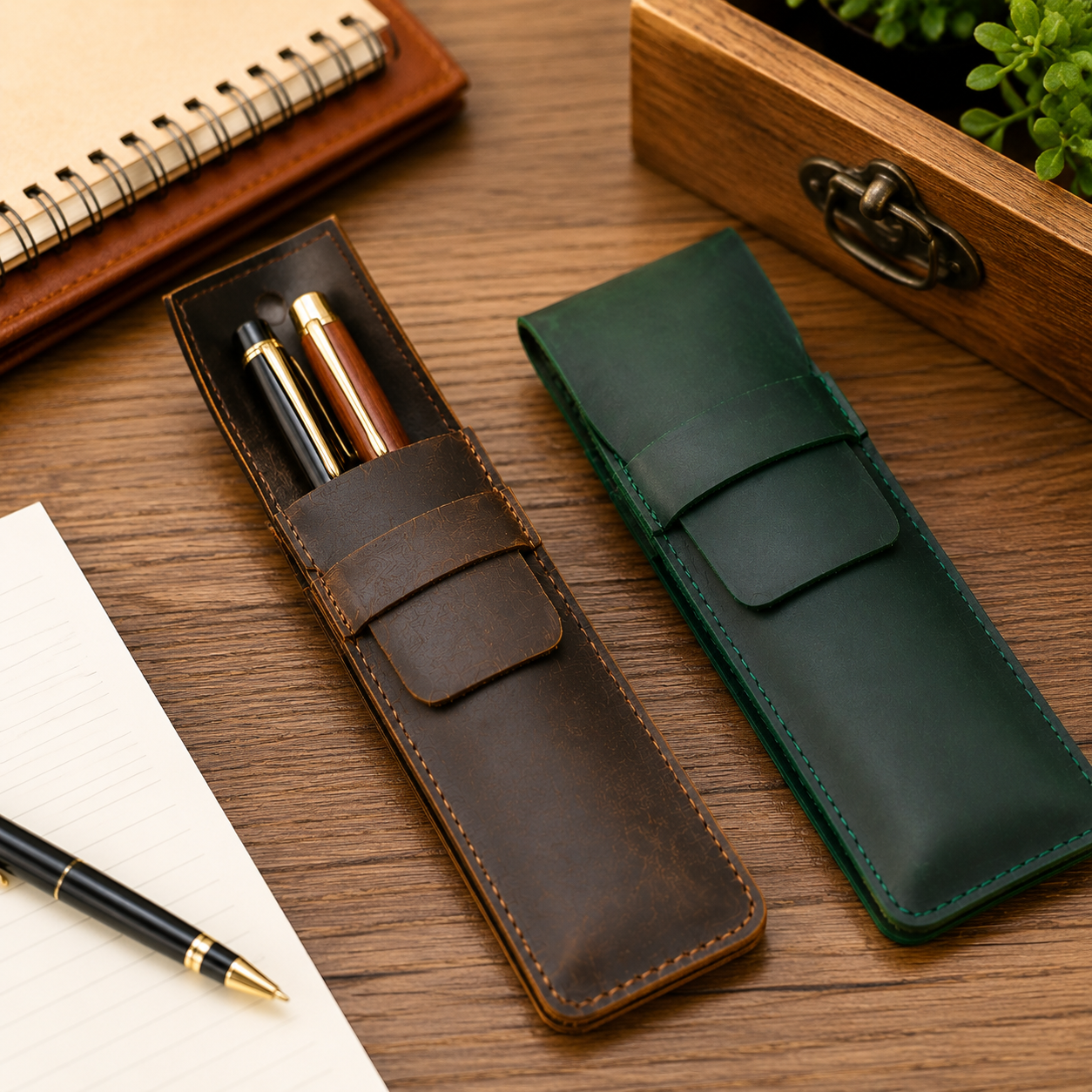 Genuine Cowhide Leather Pencil Holder Case