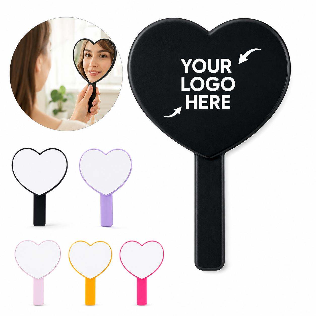 Heart-Shaped Plastic Handheld Travel Mirror