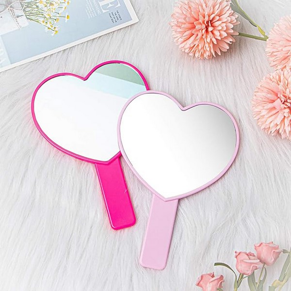 Heart-Shaped Plastic Handheld Travel Mirror