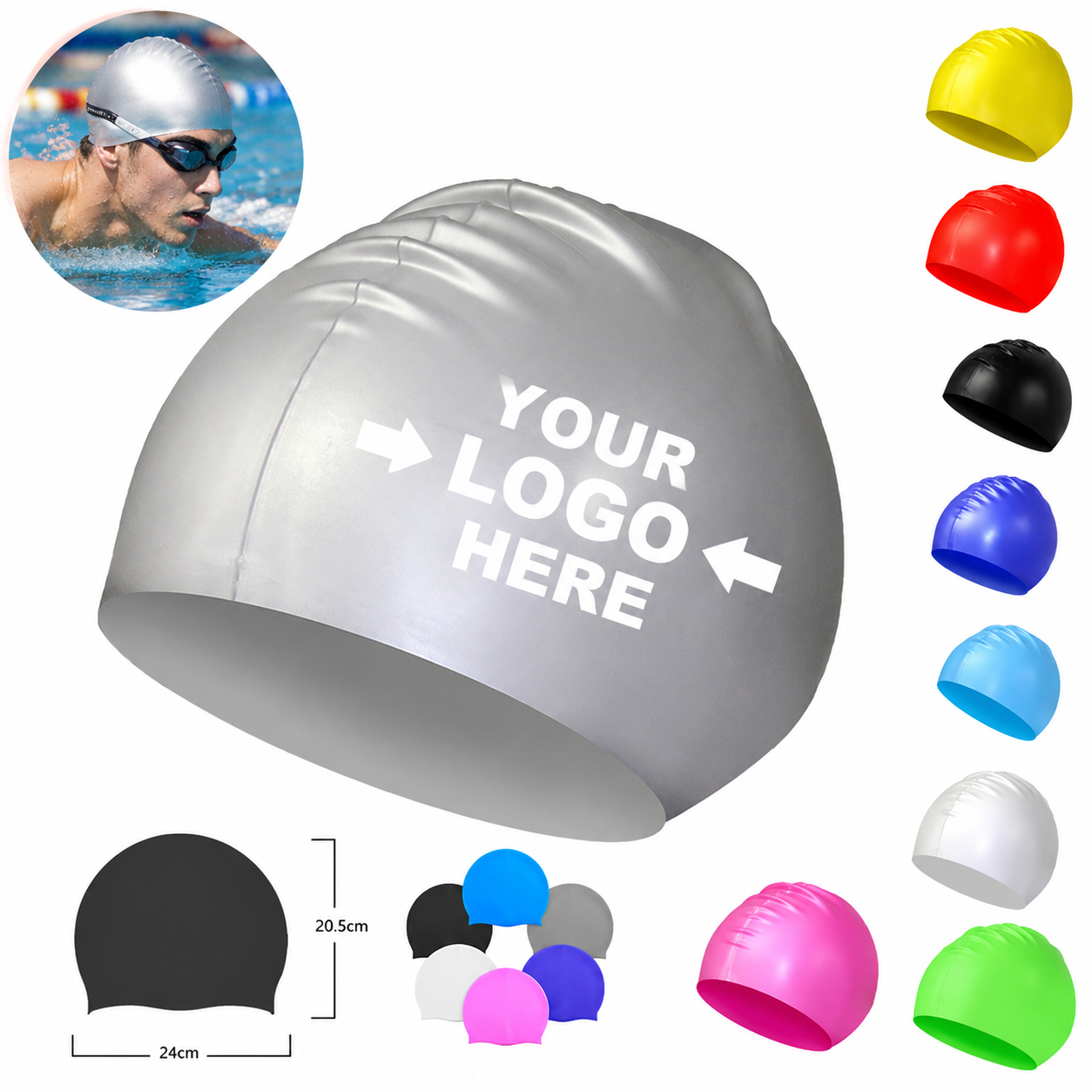 High Elasticity Silicone Swim Cap with Waterproof Comfort Fit