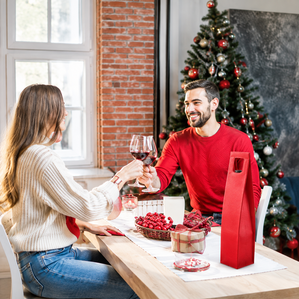 Luxury Faux Leather Single Bottle Wine Gift Bag