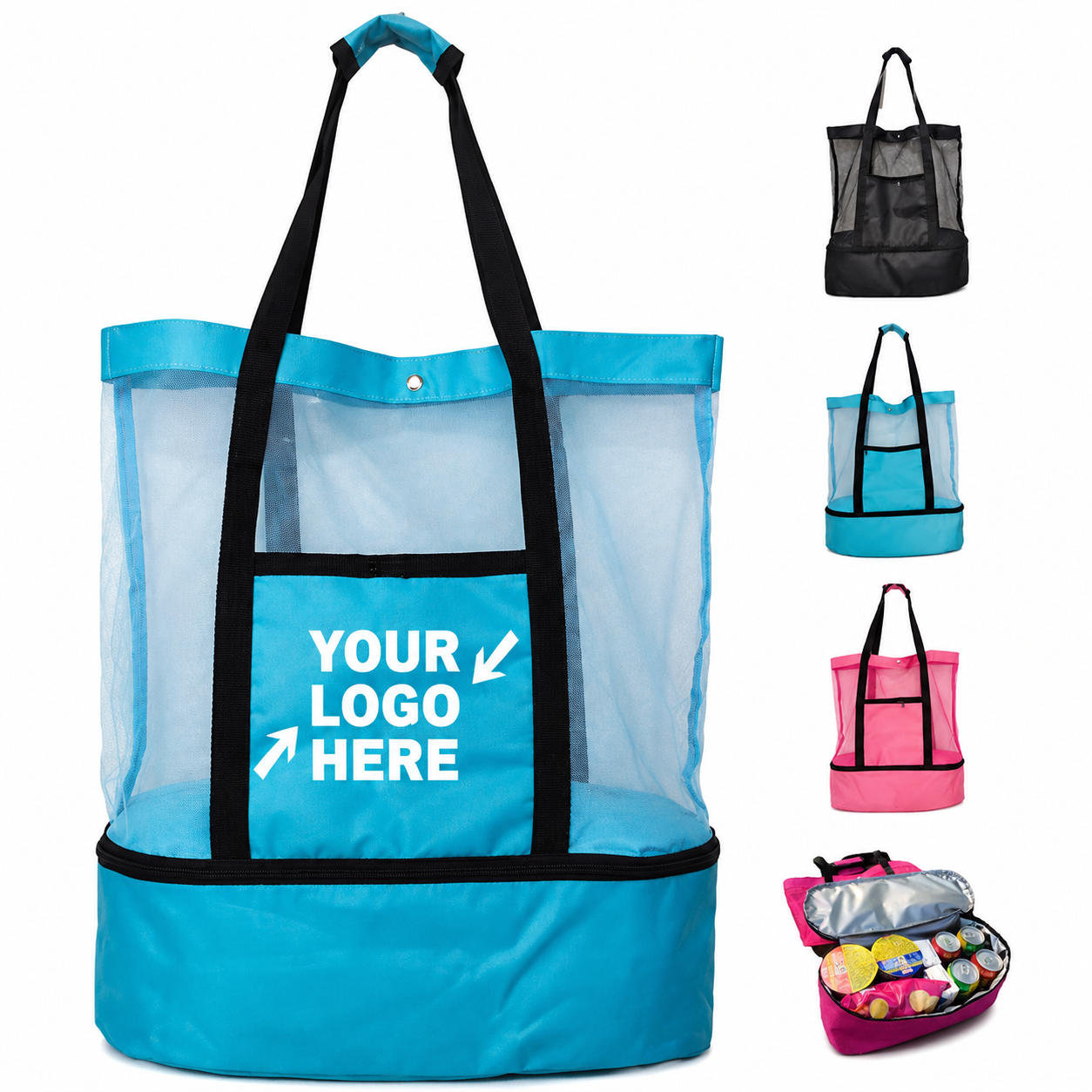 Mesh Sports Beach Tote Bag With Front Pocket