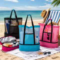 Mesh Sports Beach Tote Bag With Front Pocket