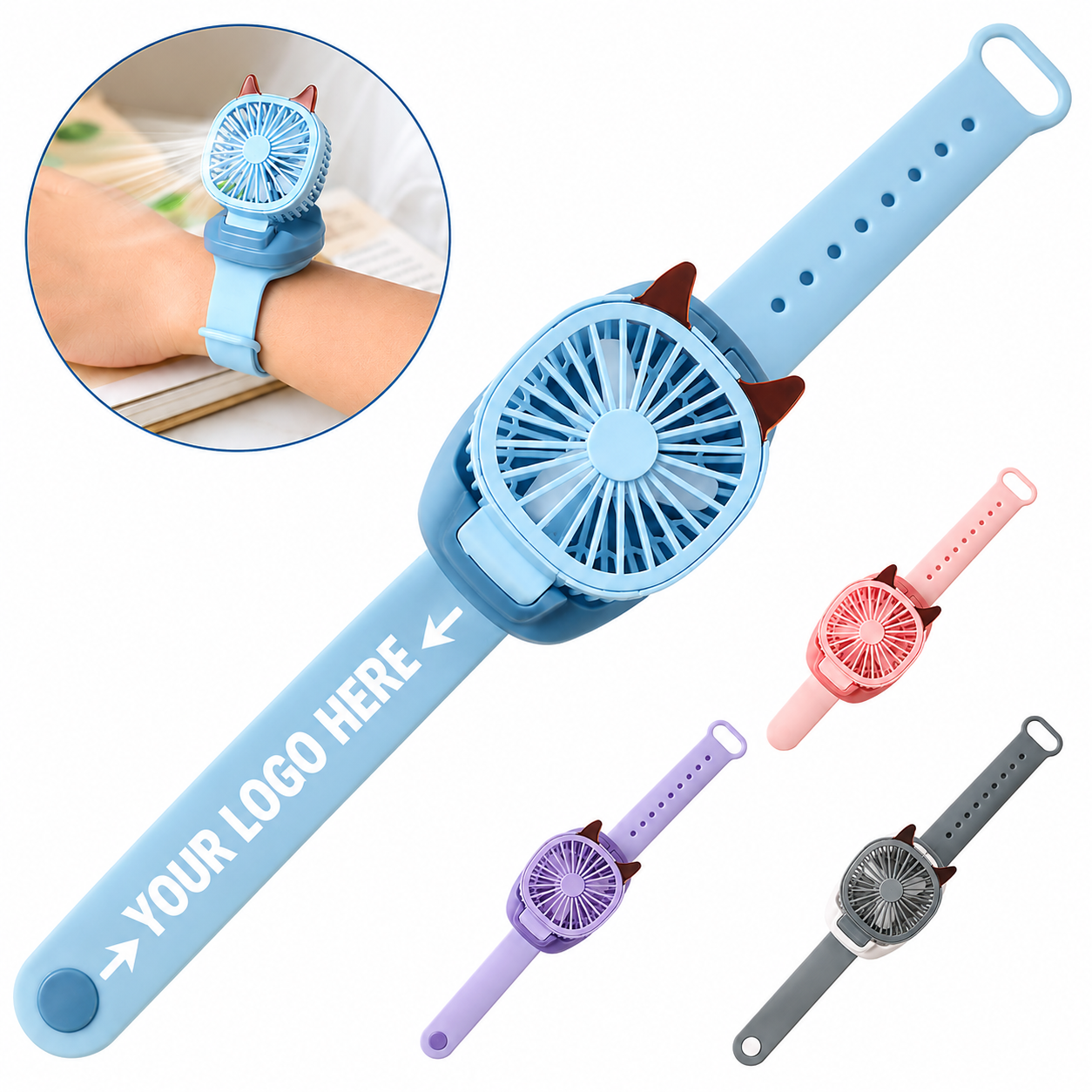 Mini Cartoon Rechargeable Wrist Fan With Silicone Strap