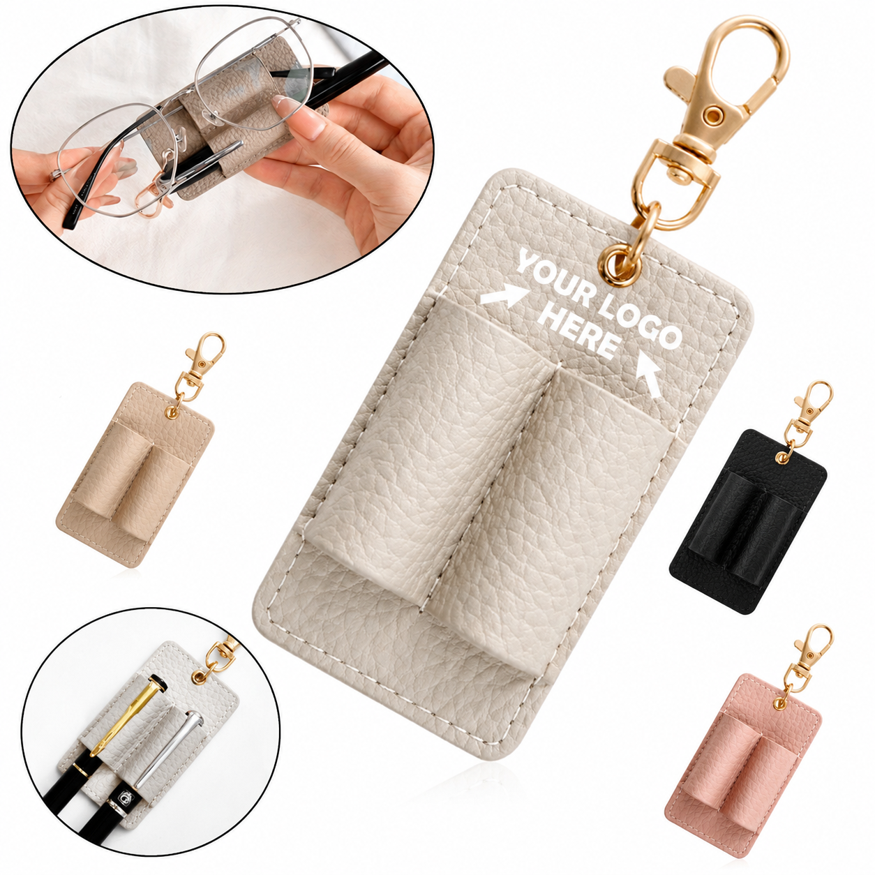 Multifunctional PU Leather Pen & Eyeglass Holder Keychain
