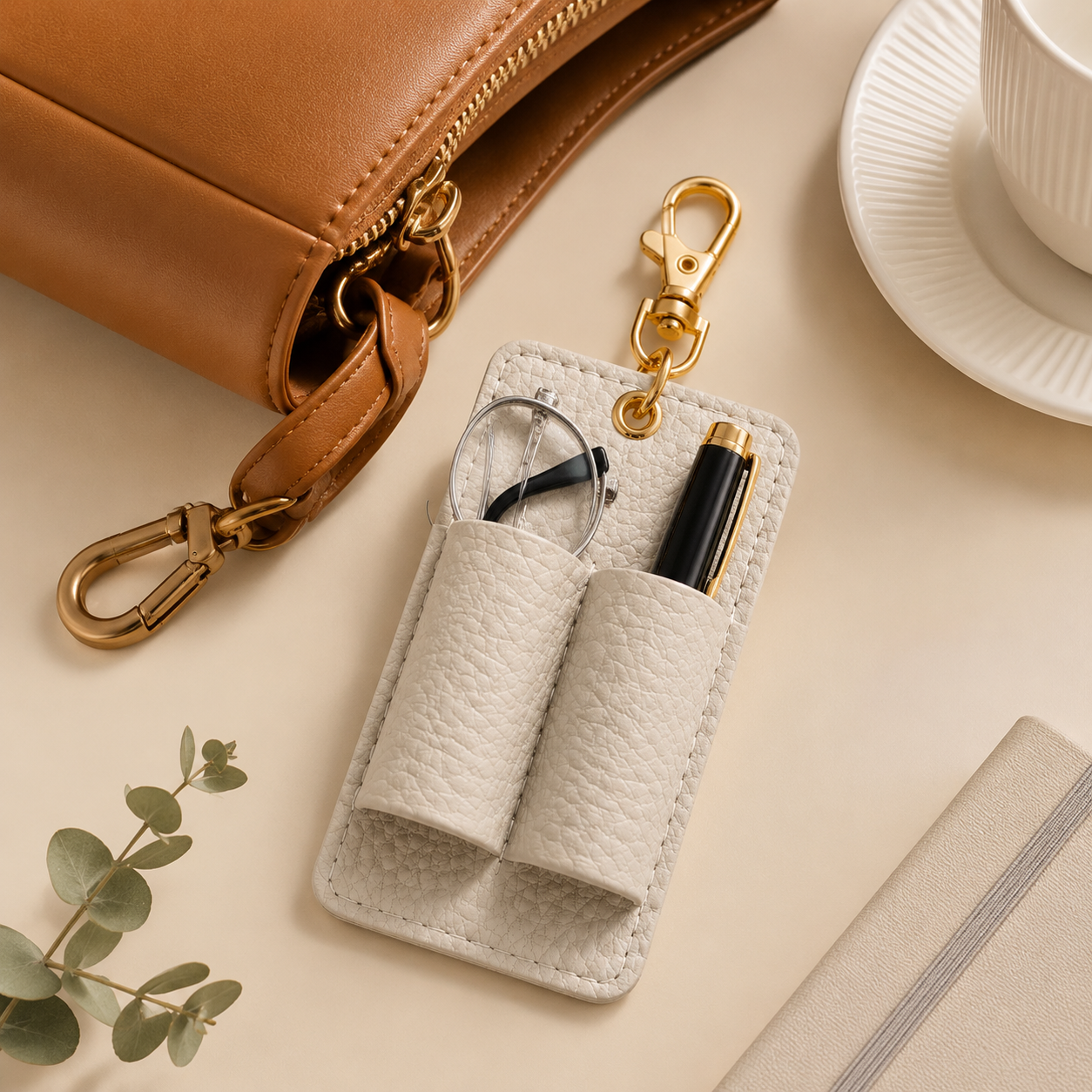 Multifunctional PU Leather Pen & Eyeglass Holder Keychain
