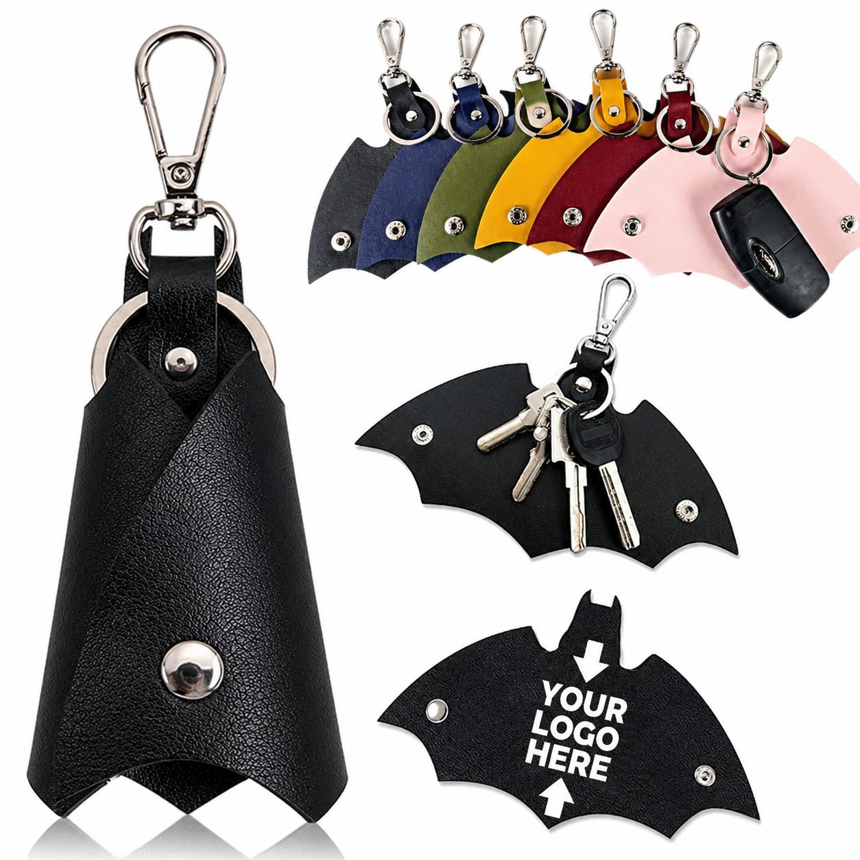 PU Leather Carabiner Keychain with Retractable Clip