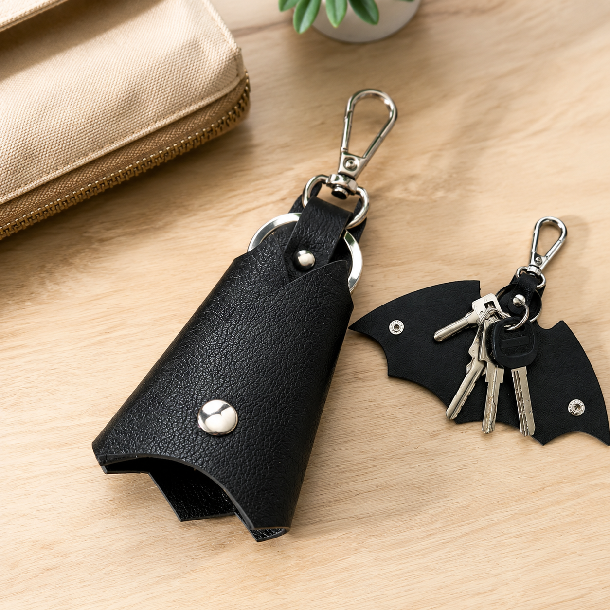 PU Leather Carabiner Keychain with Retractable Clip