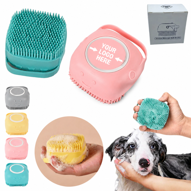 Pet Silicone Bath Brush with Shampoo Reservoir - Pet Grooming Tool