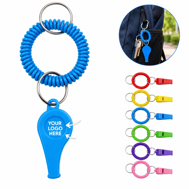 Plastic Coil Whistle Keychain With Metal Ring