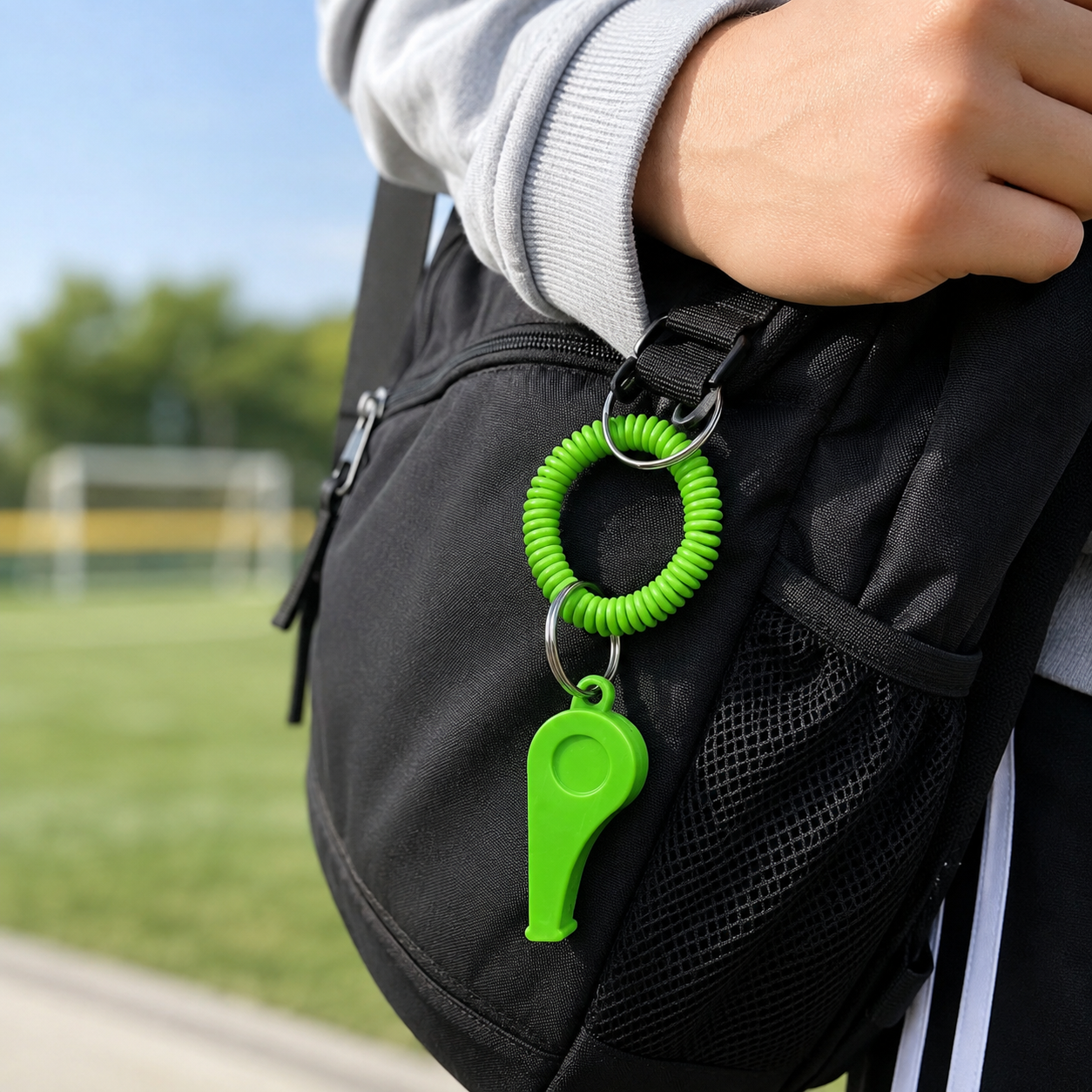 Plastic Coil Whistle Keychain With Metal Ring