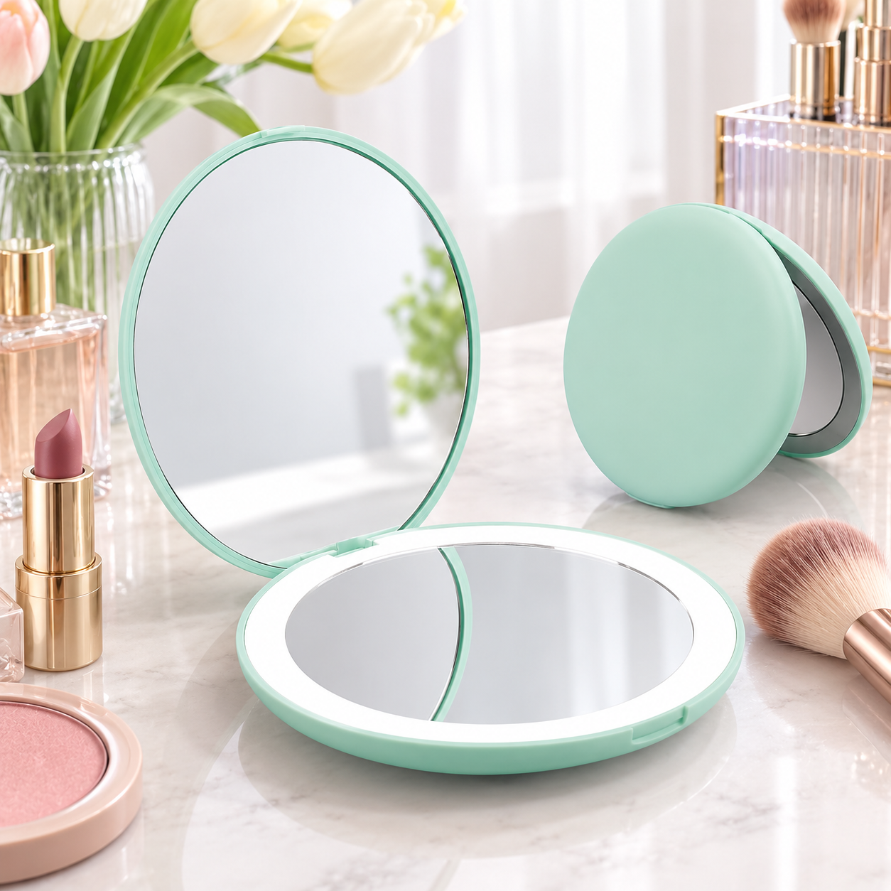 Portable LED Dual-Sided Makeup Mirror