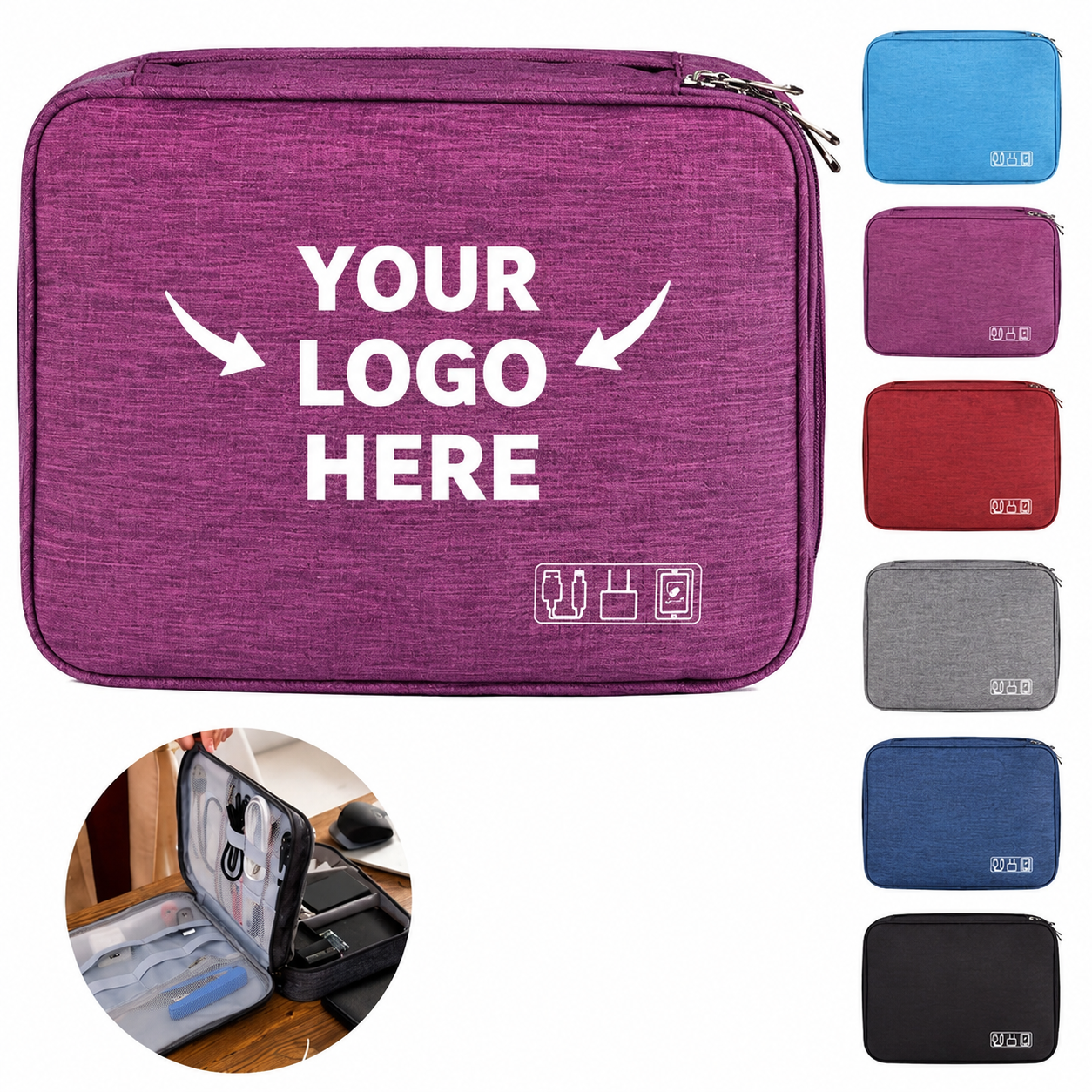 Portable Multi-Compartment Travel Electronics Organizer Bag