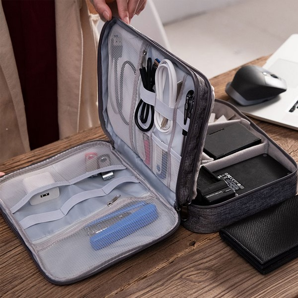 Portable Multi-Compartment Travel Electronics Organizer Bag