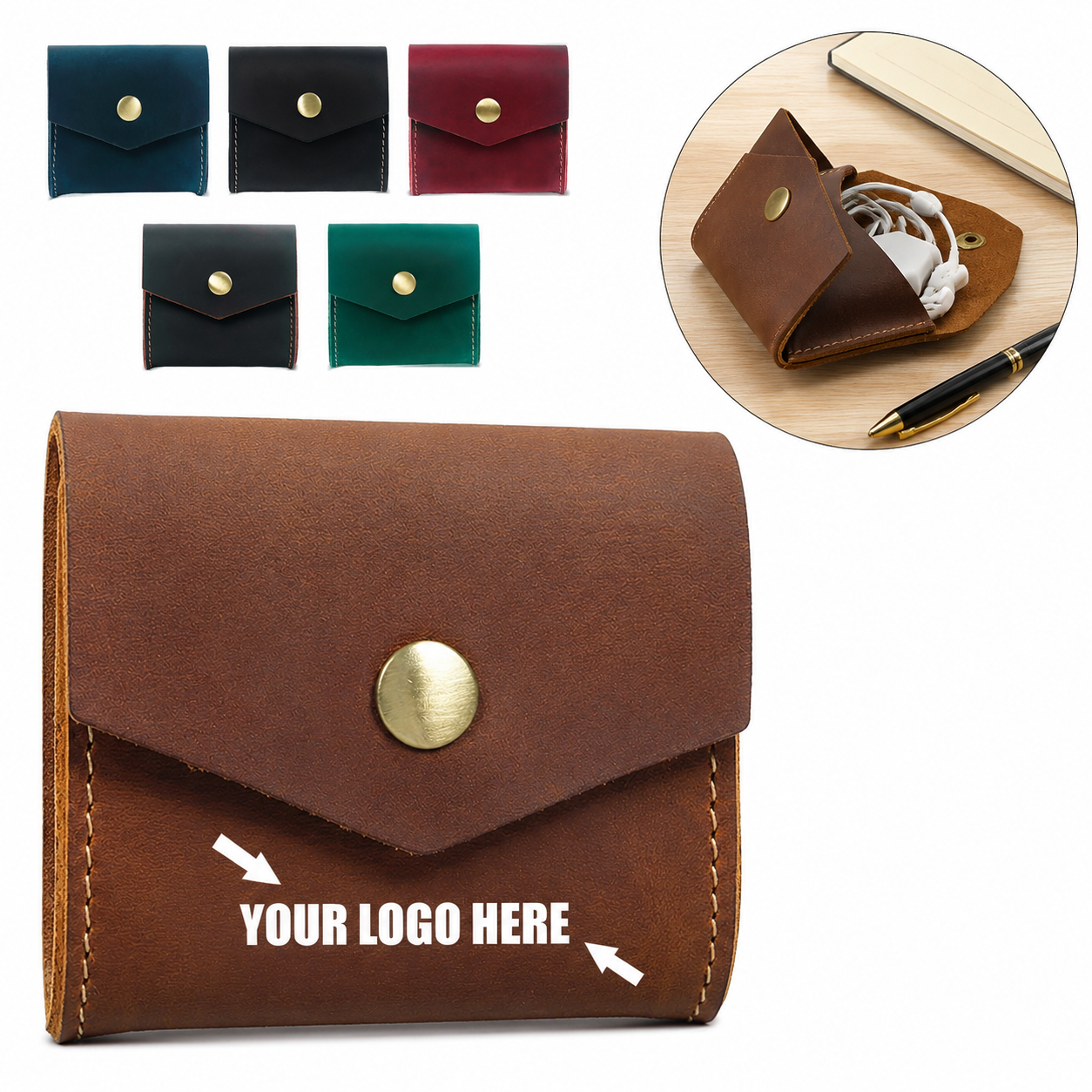 Premium Cowhide Leather Headphone Storage Case