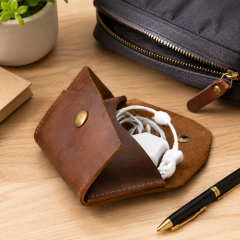 Premium Cowhide Leather Headphone Storage Case