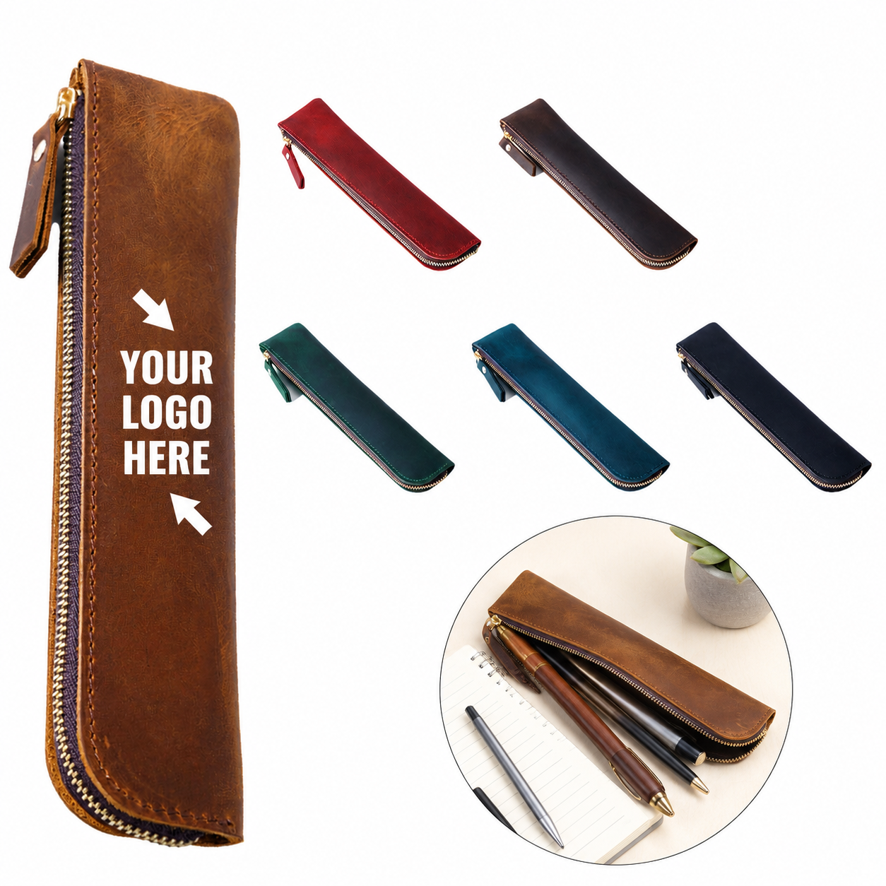 Premium Genuine Leather Zipper Pencil Case
