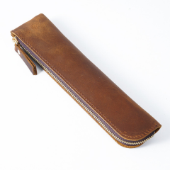 Premium Genuine Leather Zipper Pencil Case