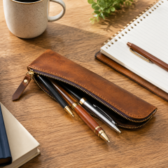 Premium Genuine Leather Zipper Pencil Case