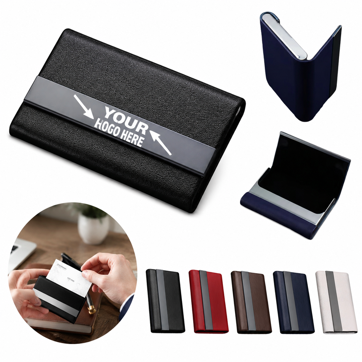 Premium Microfiber Leather Metal Business Card Case