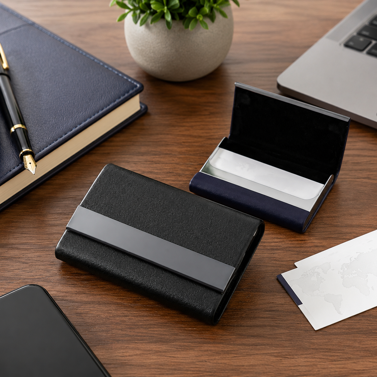Premium Microfiber Leather Metal Business Card Case
