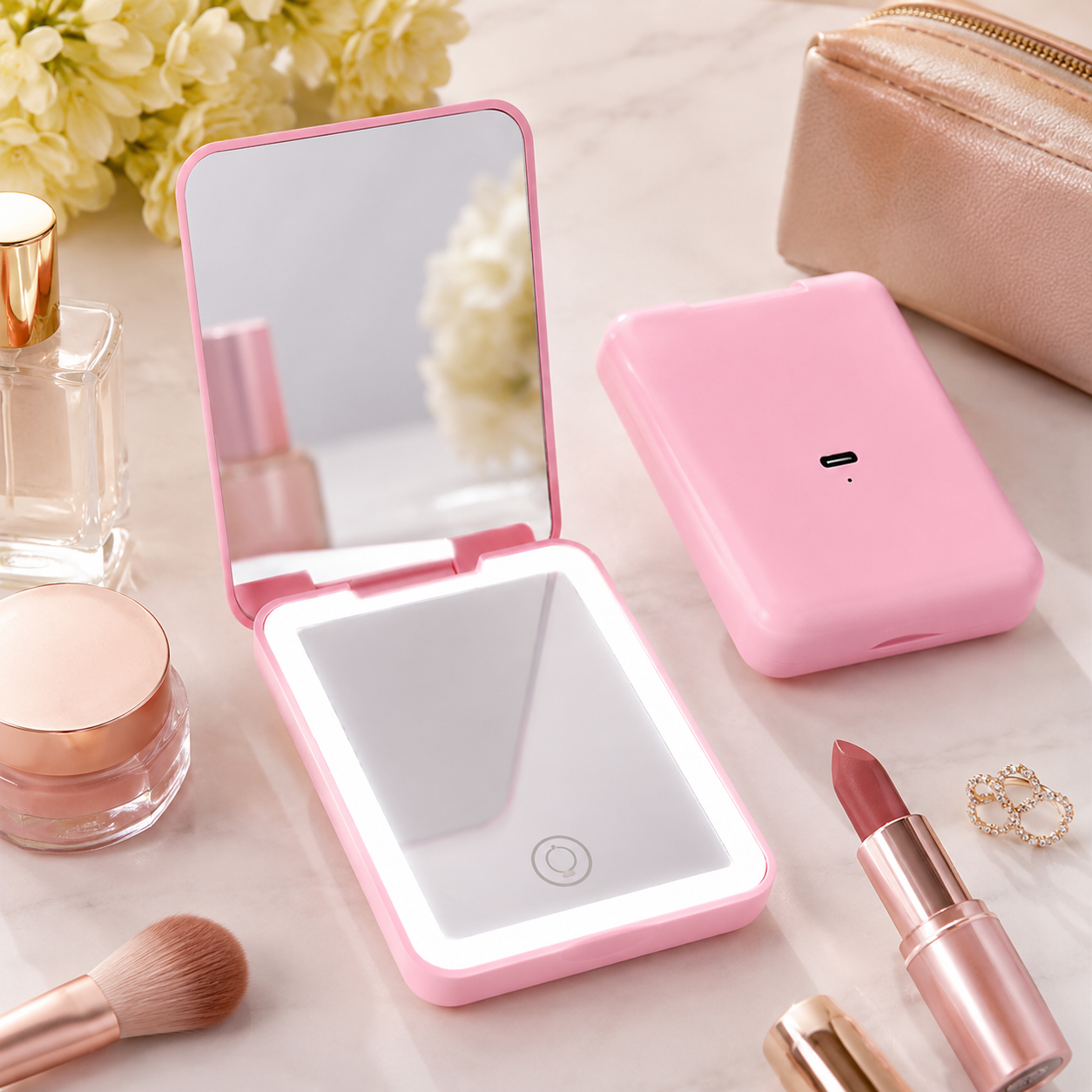 Rechargeable LED Dual-Sided Compact Makeup Mirror