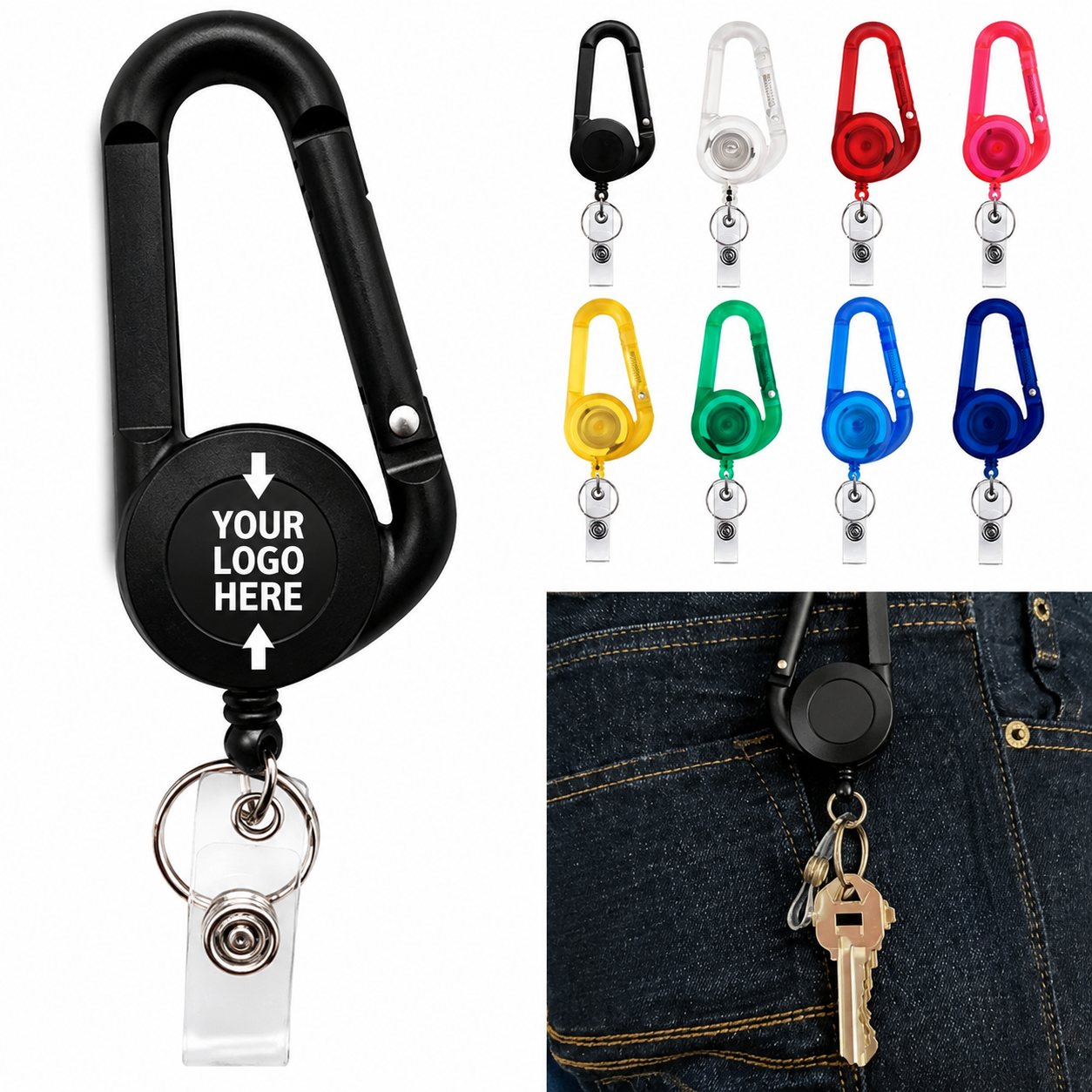 Retractable Key Ring Carabiner with ID Badge Reel