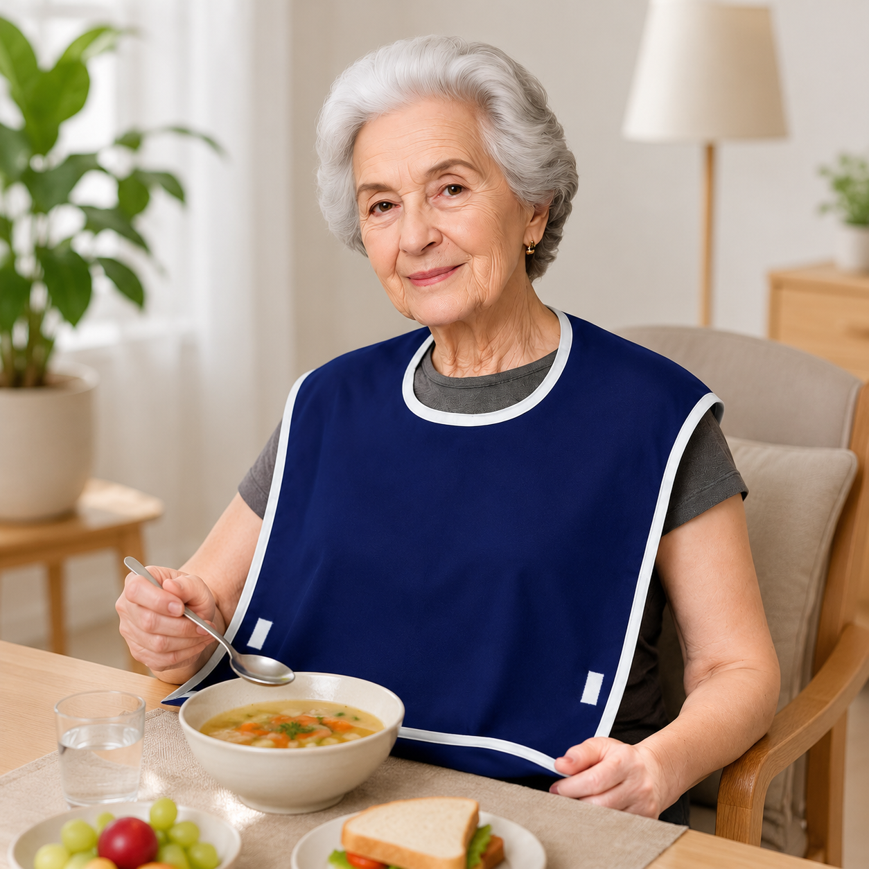 Reusable Waterproof Adult Dining Bib With Food Catcher Pocket