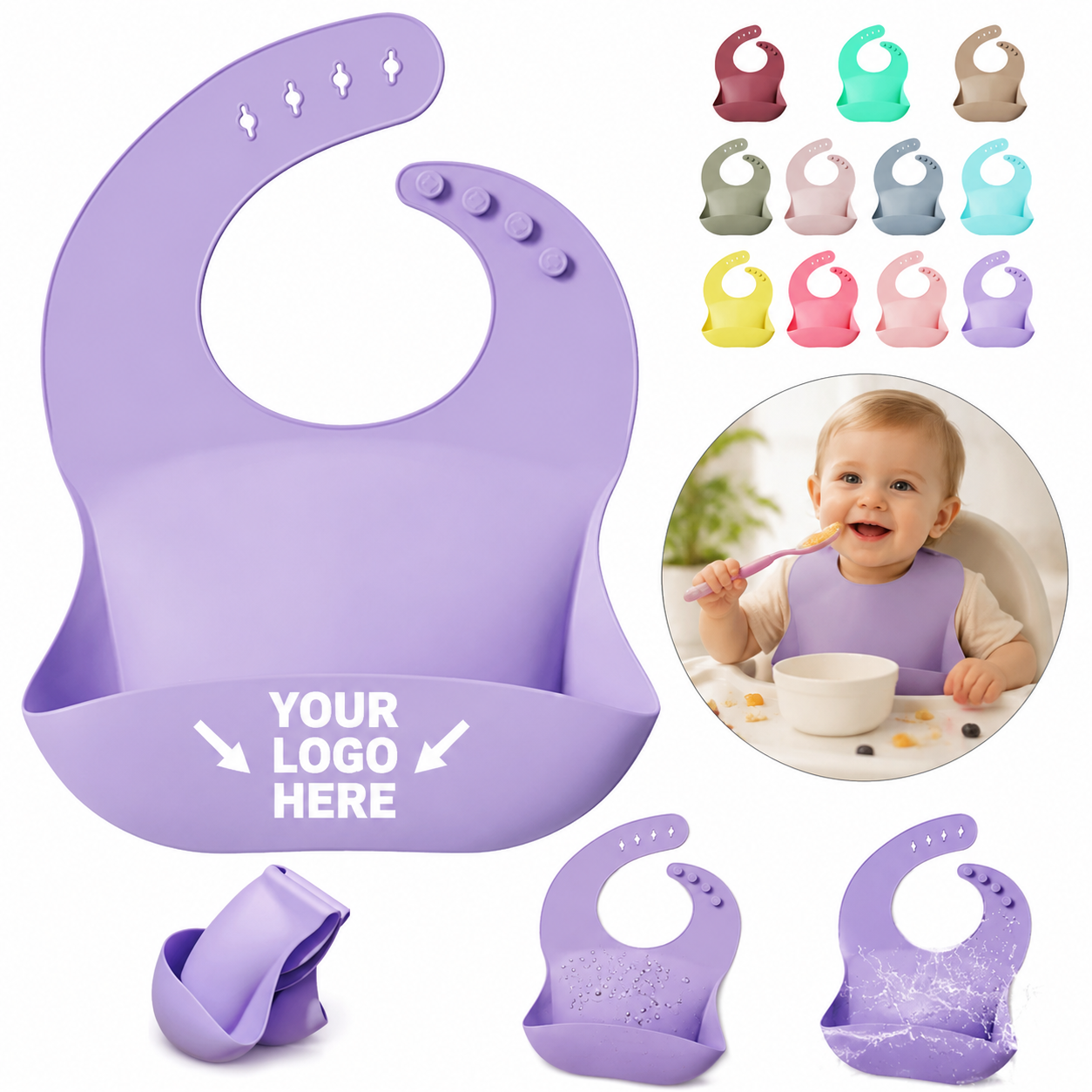 Silicone Baby Feeding Bib With Pocket
