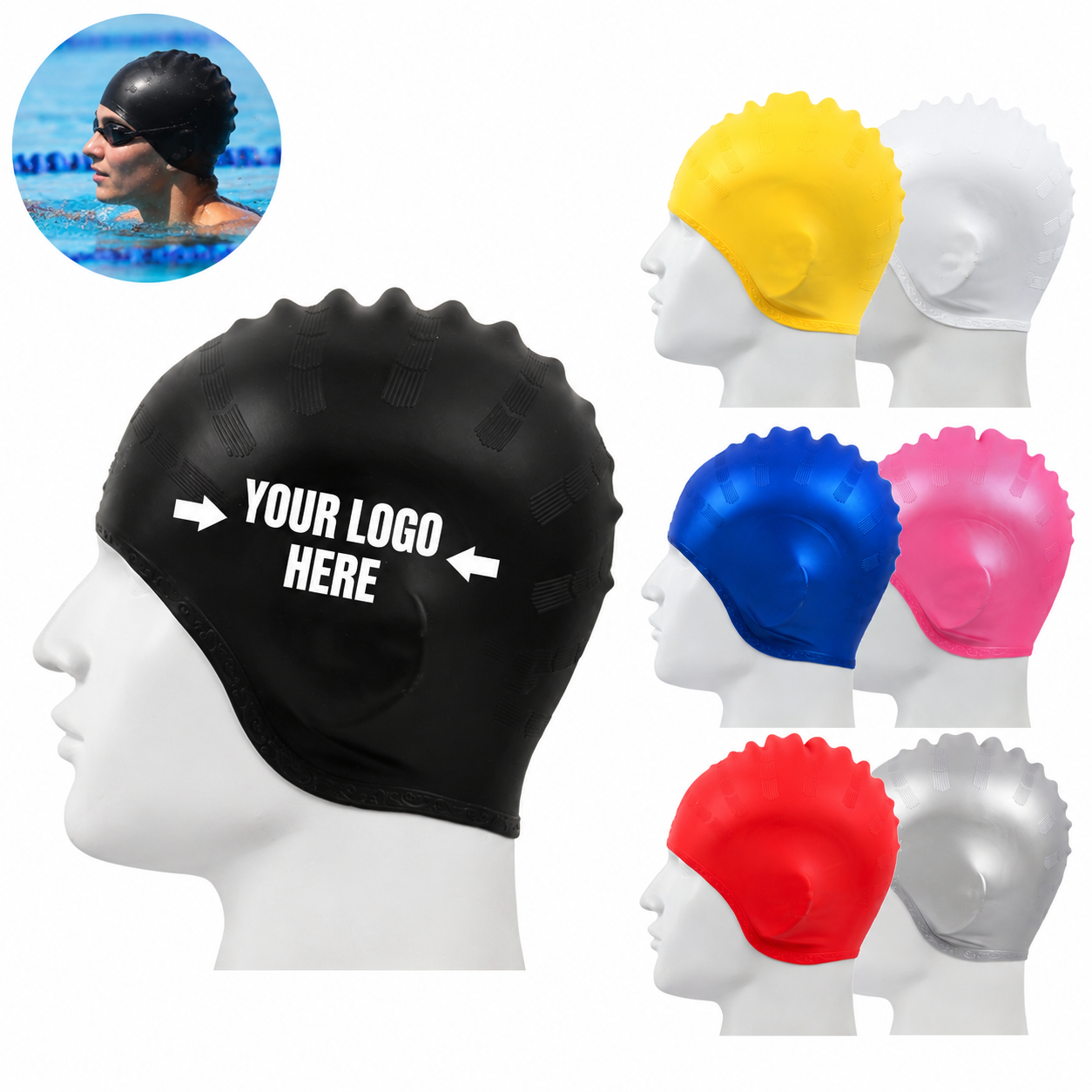 Silicone Swim Cap with Ear Protection Design