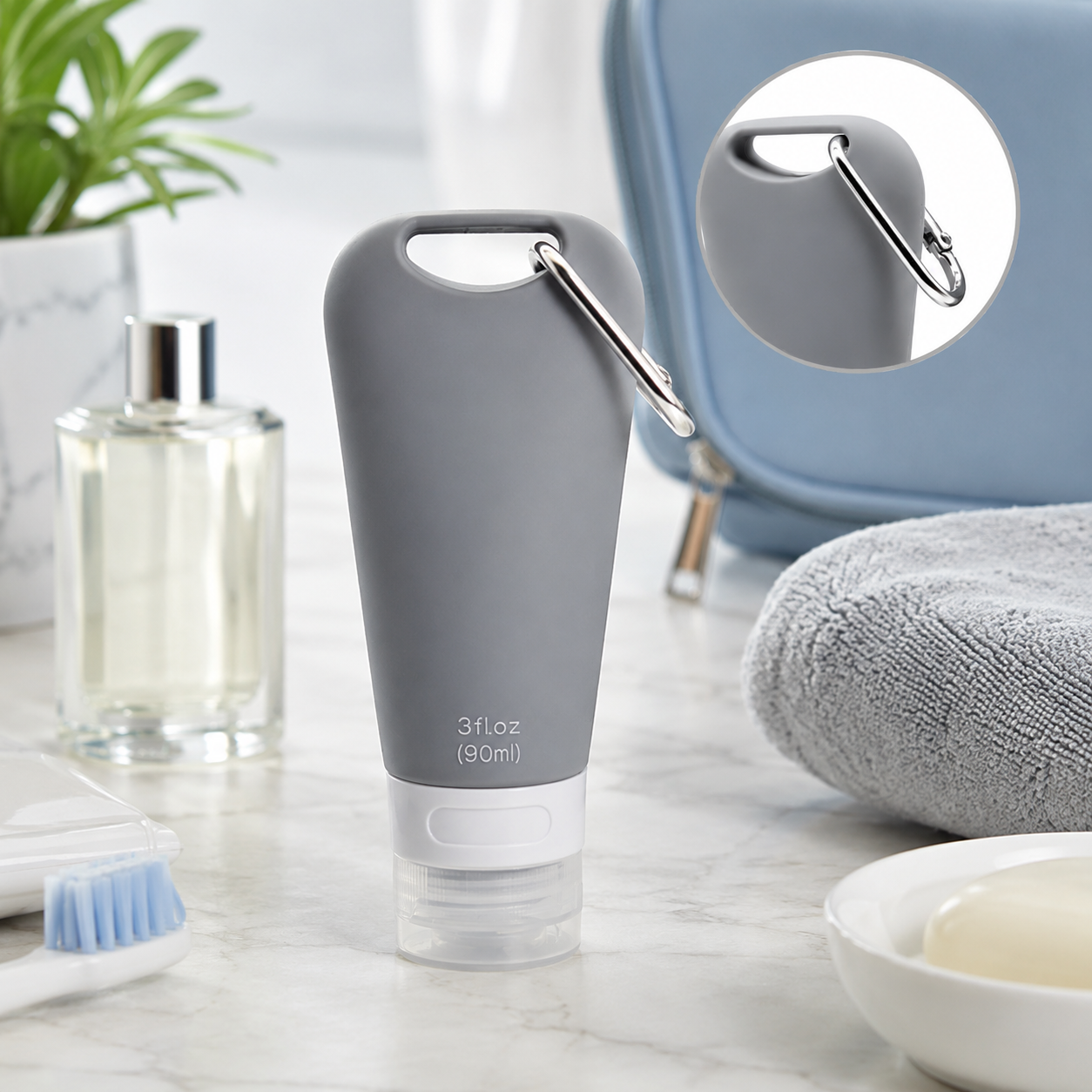 Silicone Travel Toiletry Dispenser Bottle With Carabiner