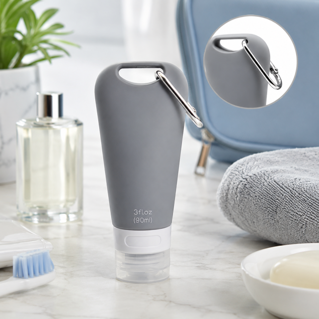 Silicone Travel Toiletry Dispenser Bottle With Carabiner