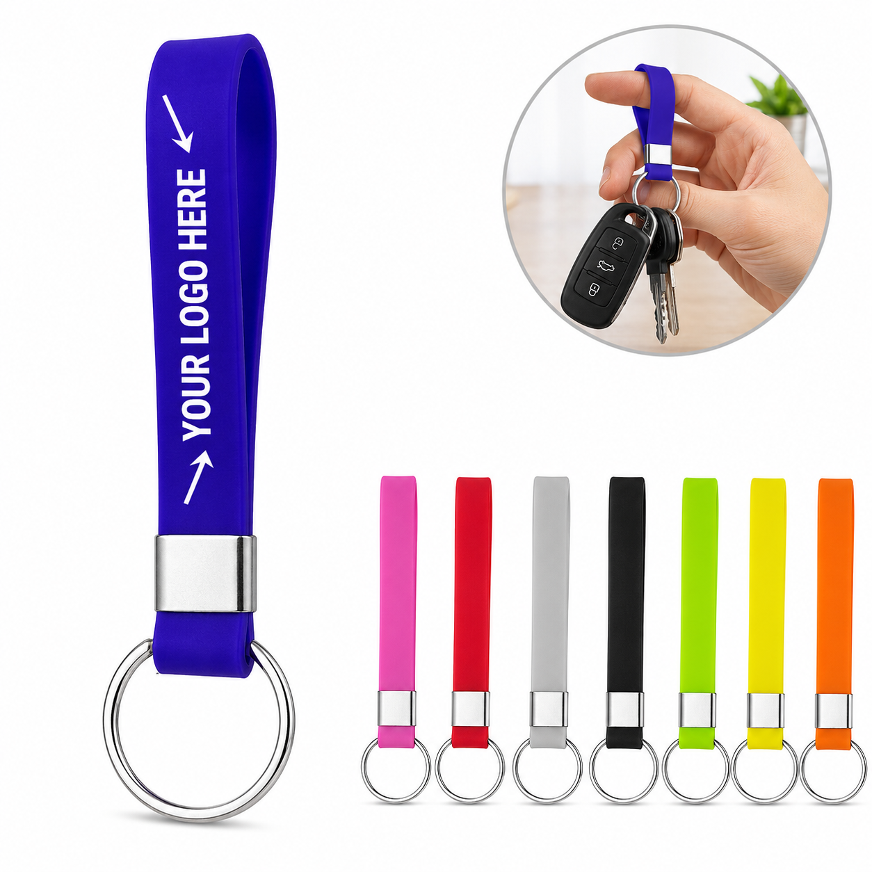 Silicone Wrist Strap Keychain With Metal Split Ring