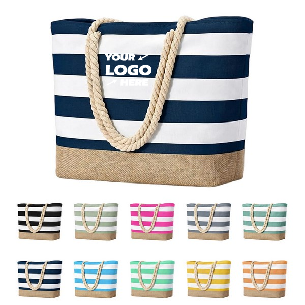 Striped Beach Tote Bag With Rope Handles