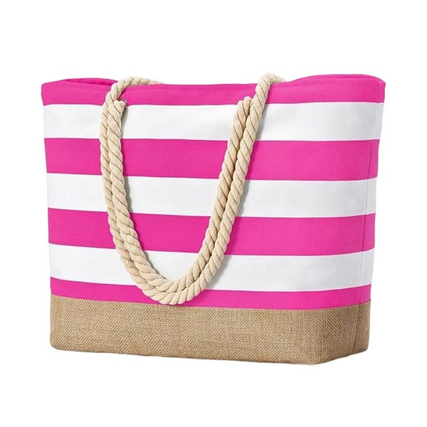Striped Beach Tote Bag With Rope Handles