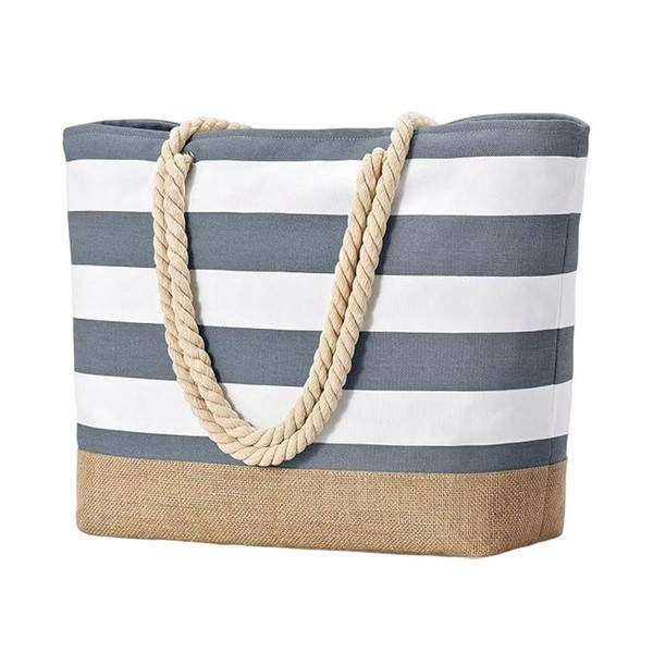 Striped Beach Tote Bag With Rope Handles