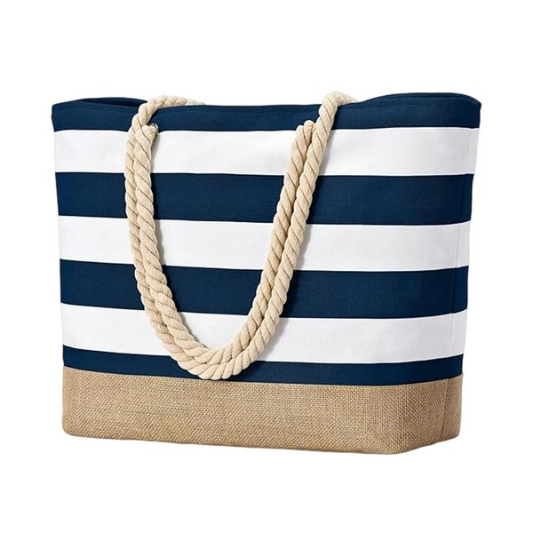 Striped Beach Tote Bag With Rope Handles