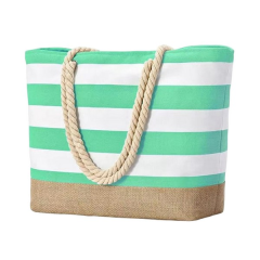 Striped Beach Tote Bag With Rope Handles