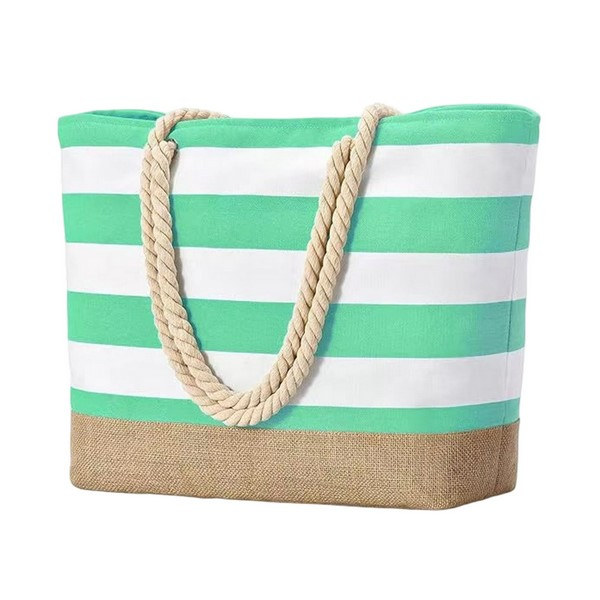 Striped Beach Tote Bag With Rope Handles