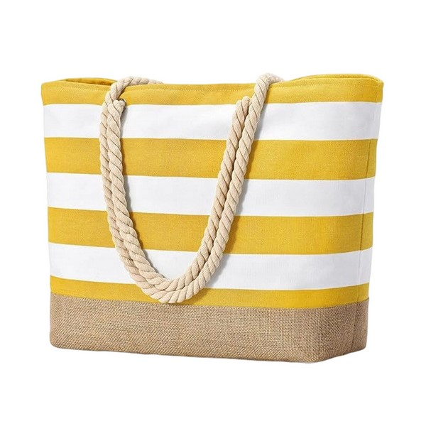 Striped Beach Tote Bag With Rope Handles